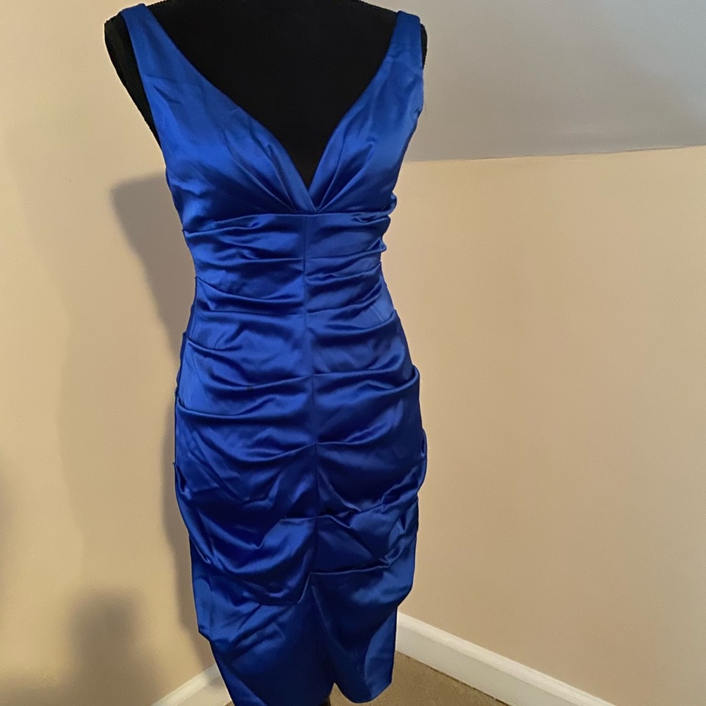 XSCAPE royal blue satin party dress